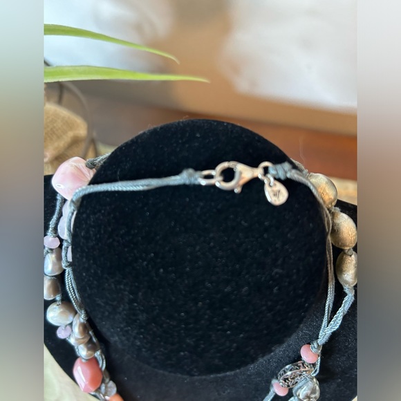 Siplada 40” Pink Soapstone ,Agate, Shell, Pearl, Sterling Silver Necklace - Picture 3 of 4